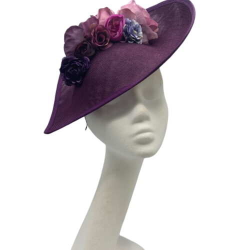 Stunning purple headpiece with an array of tonal flower details.